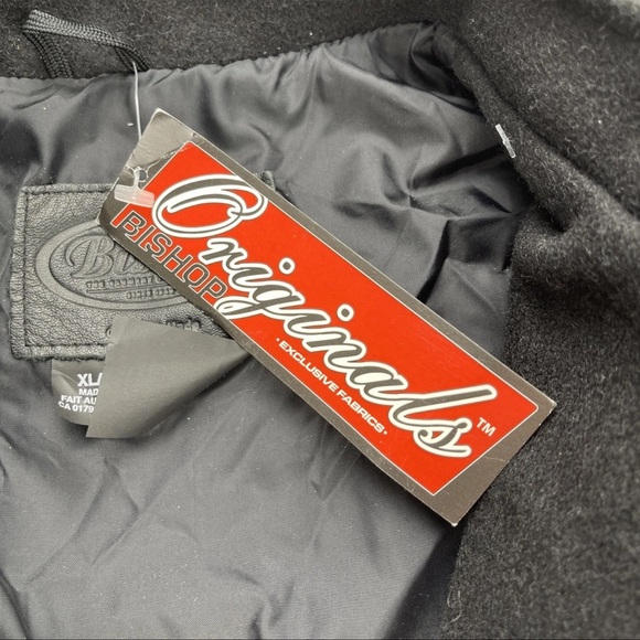 NWT Bishop Jack Daniels Wool Leather Sleeve Bomber Moto Jacket Sz XL Black White - Picture 13 of 13